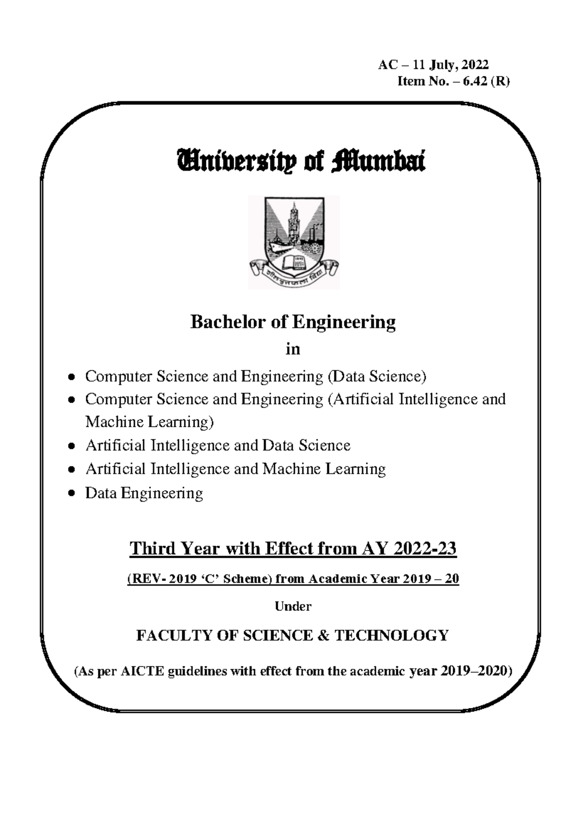 Revised Course Syllabus for Third Year Engineering (SEM-V) - Computer ...
