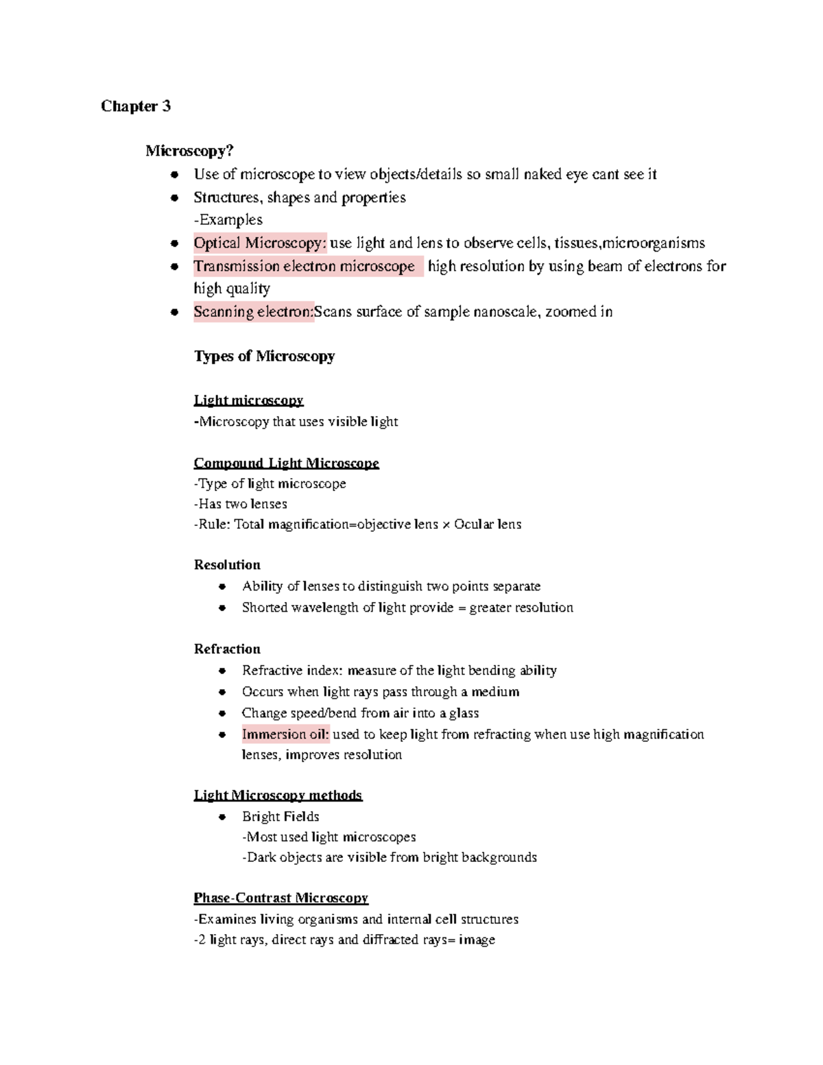 Micro Bio Midterm Notes: Chapter 3 - Microscopy Techniques & Staining ...