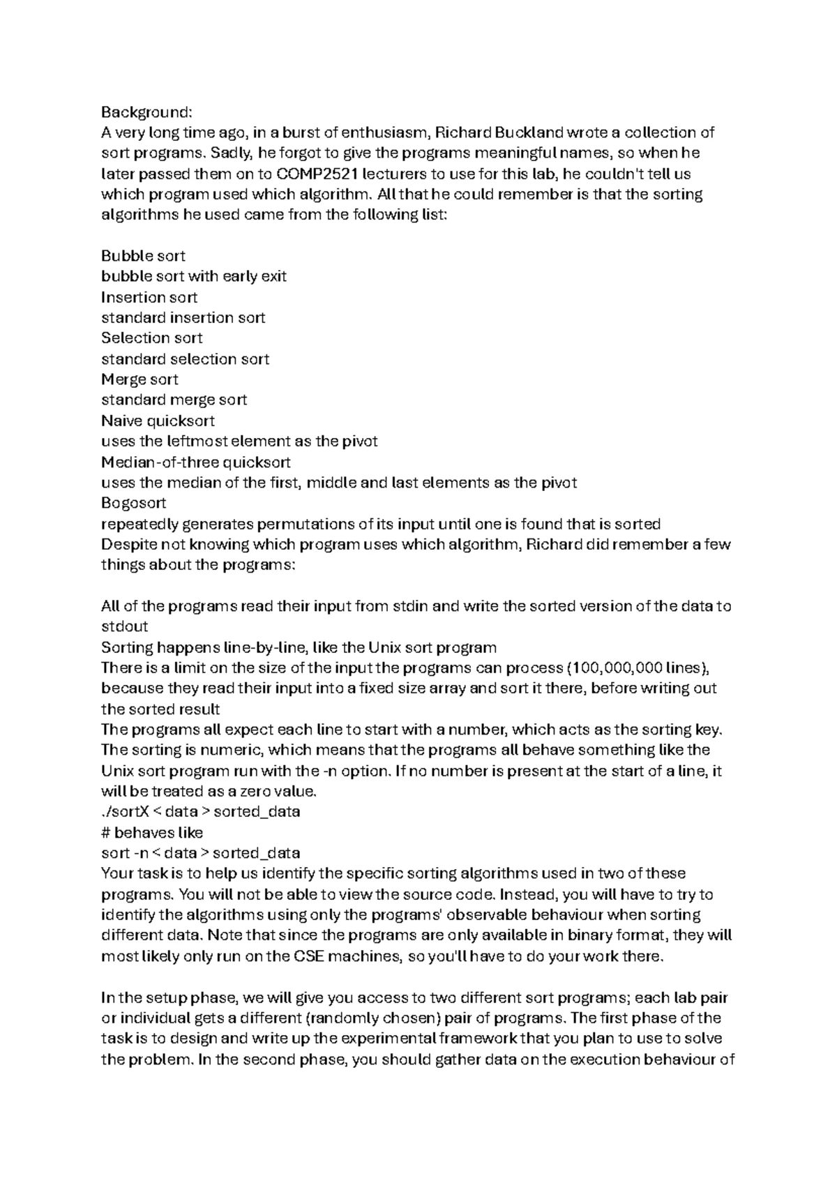 CS2521 Lab 03: Coding Sorting Program Analysis and Experimentation ...