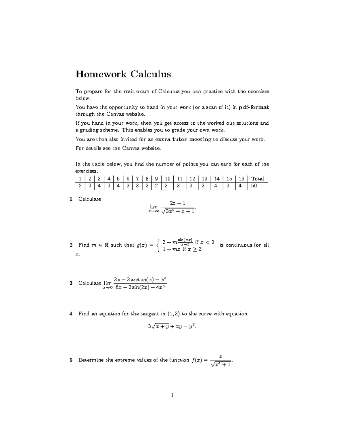 Calculus Resit Homework B: Practice Exercises & Solutions - Studeersnel