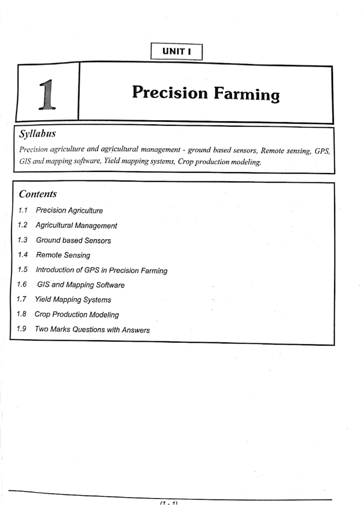 IT in Agricultural System: Precision Farming Unit 1 Overview - Studocu