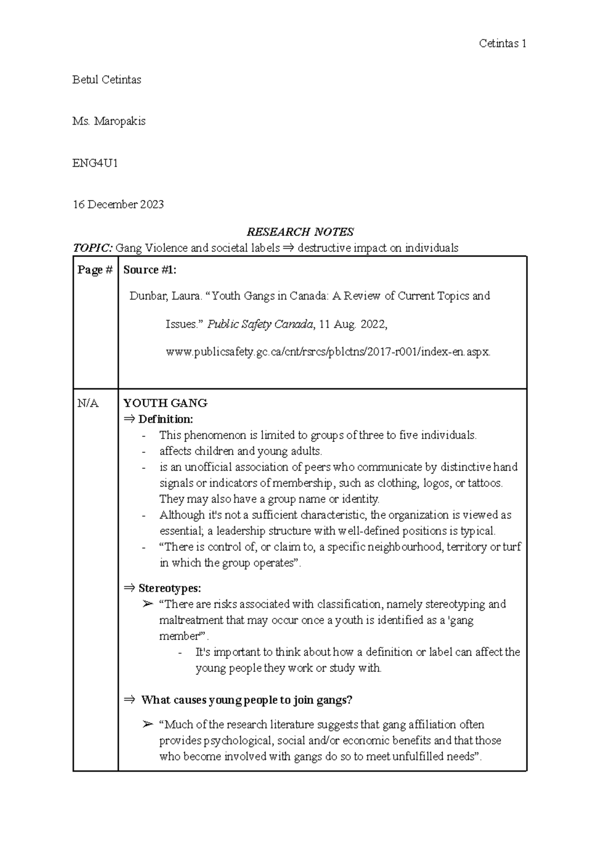 ENG4U Research Notes: The Sidewalk Bleeding & Gang Violence Effects ...