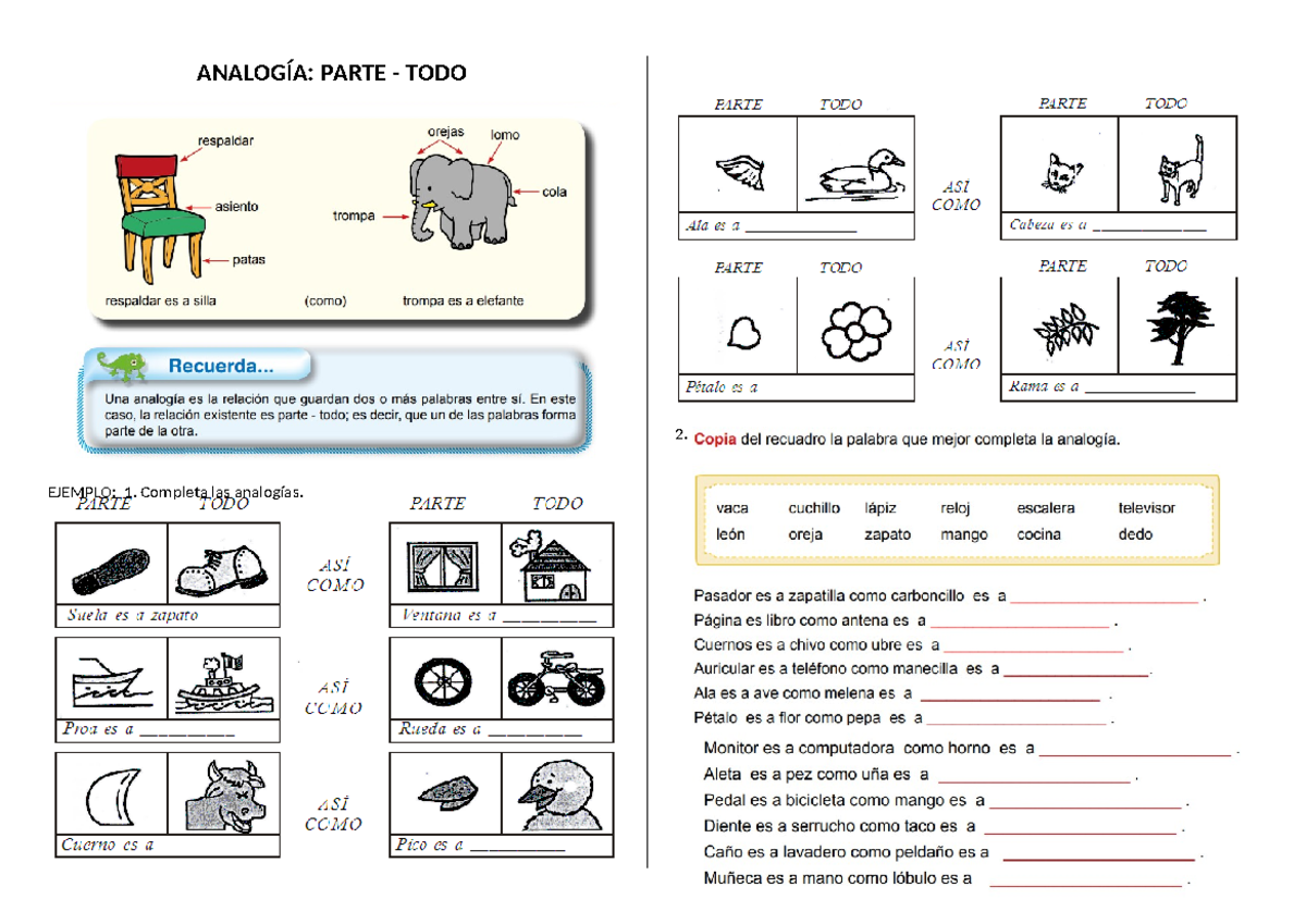 04-09-2024 Ficha- Analogías- Parte TODO, Elemento Conjunto