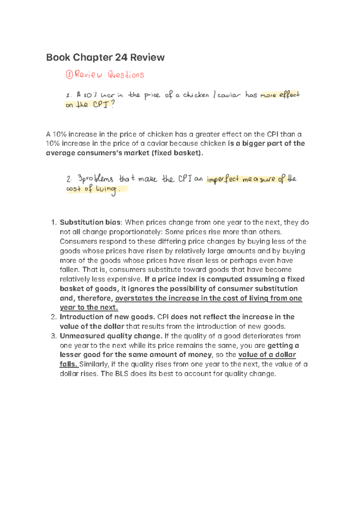 Principles of Economics - Chapter 24 Review on Cost of Living Issues ...