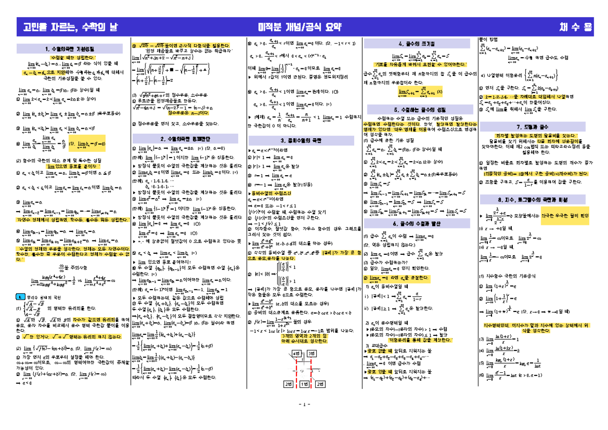 수열의 극한 기본 성질 정리 노트 (수학 101) - Studocu