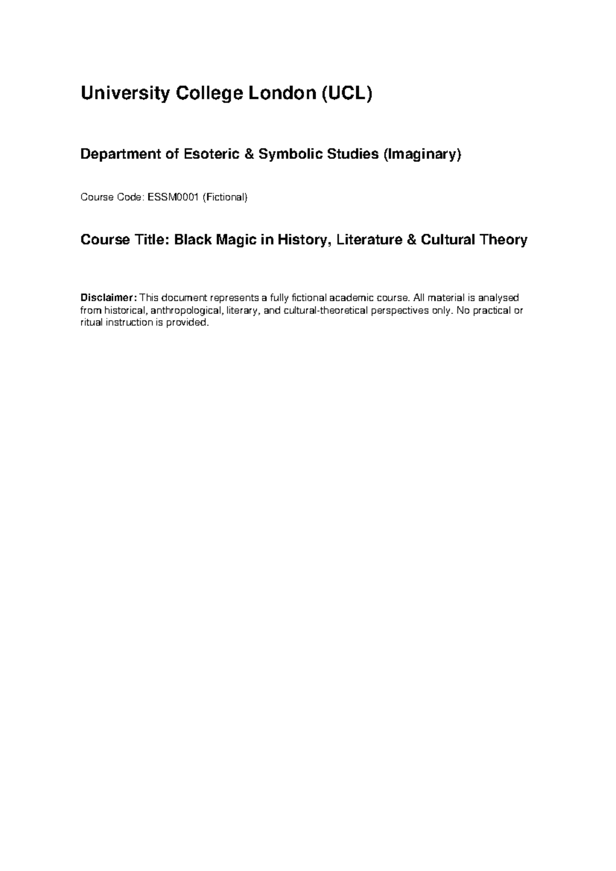 UCL 1105 Black Magic in History & Literature: Advanced Notes - Studocu