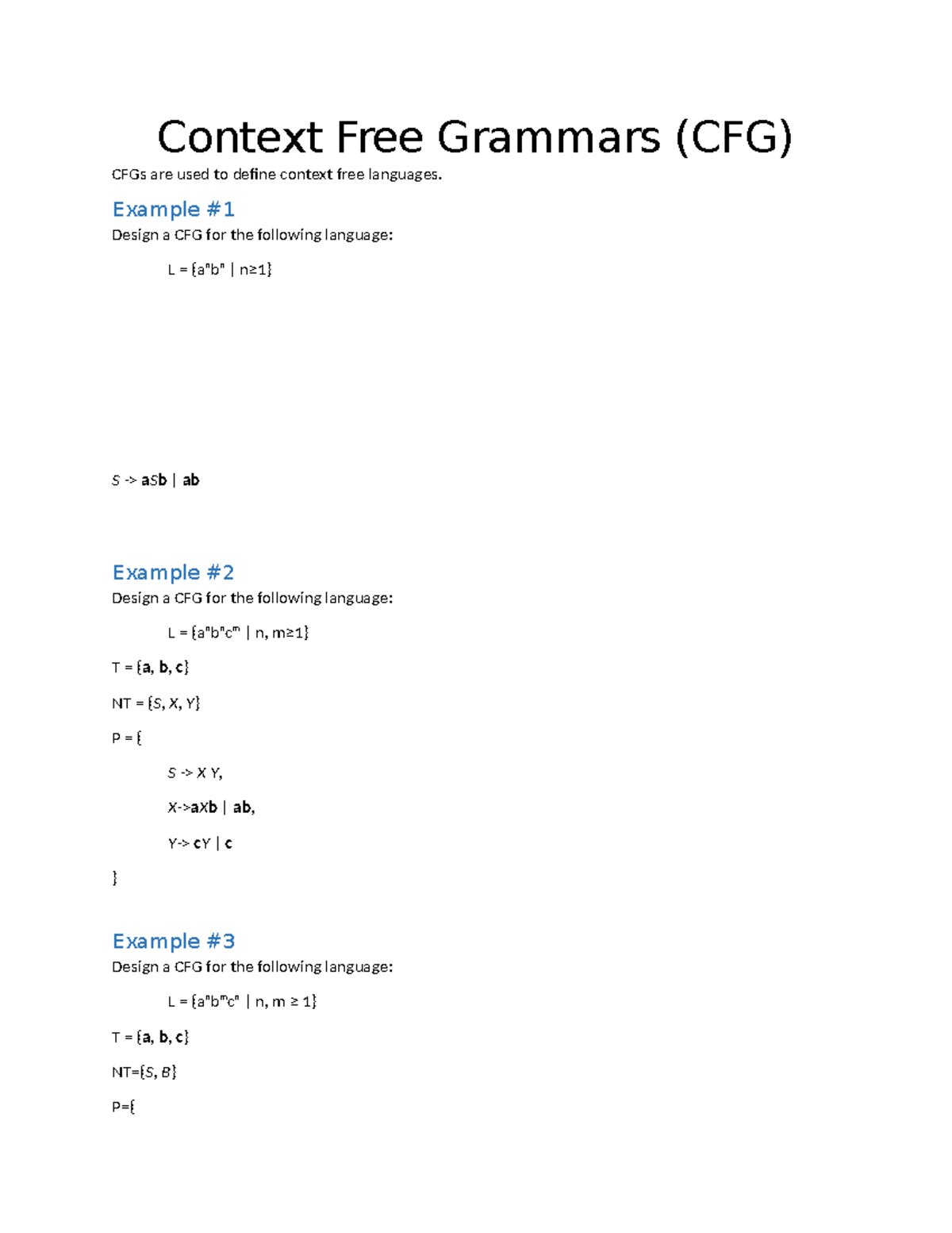 CFG Practice Problems (Course Code: 659785865) - Studocu