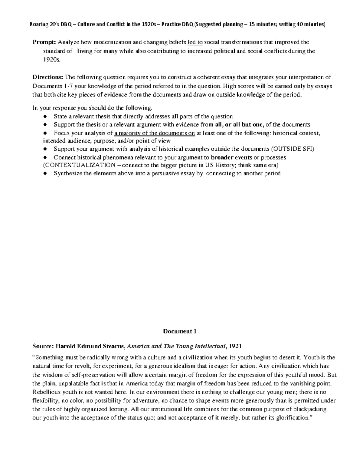 1920s DBQ 1 2 - This is a DBQ sample that is amazing for practice for ...