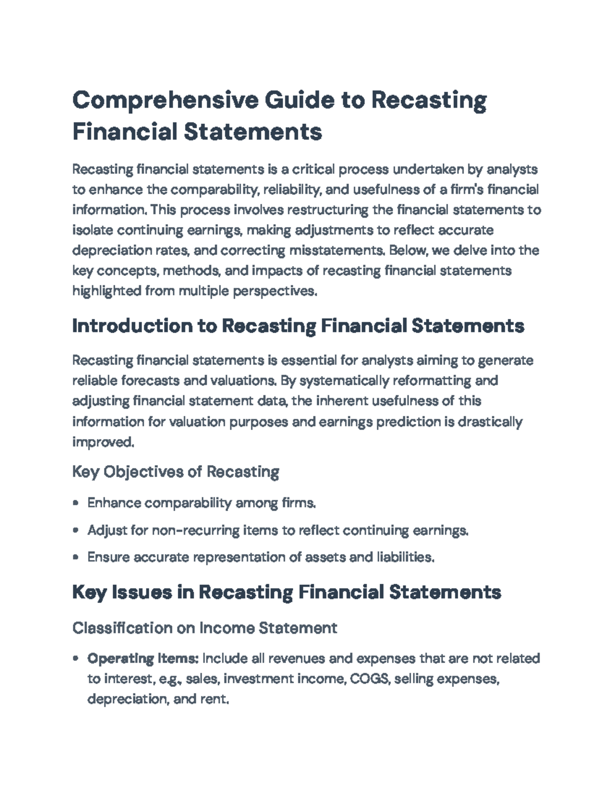 Adjusted Recasting Financial Statements Guide for Analysts ...
