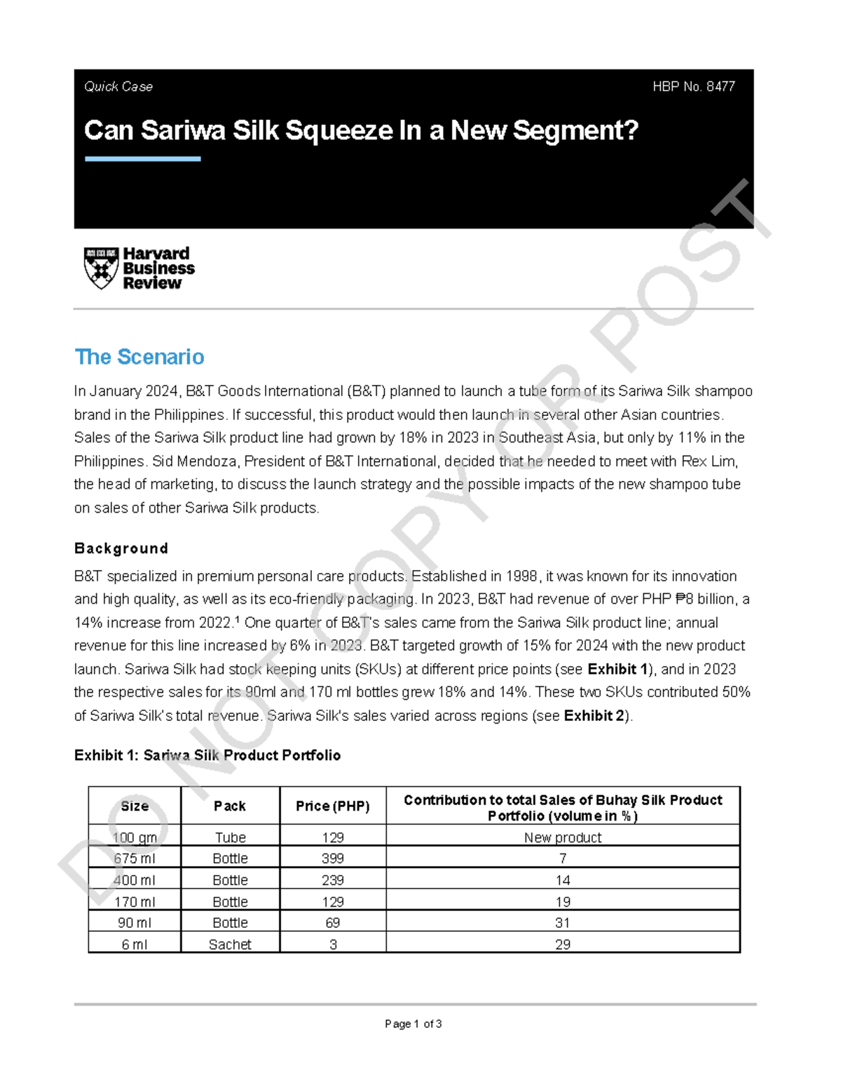 HBP No. 8477 Quick Case: Sariwa Silk's New Product Launch Strategy ...