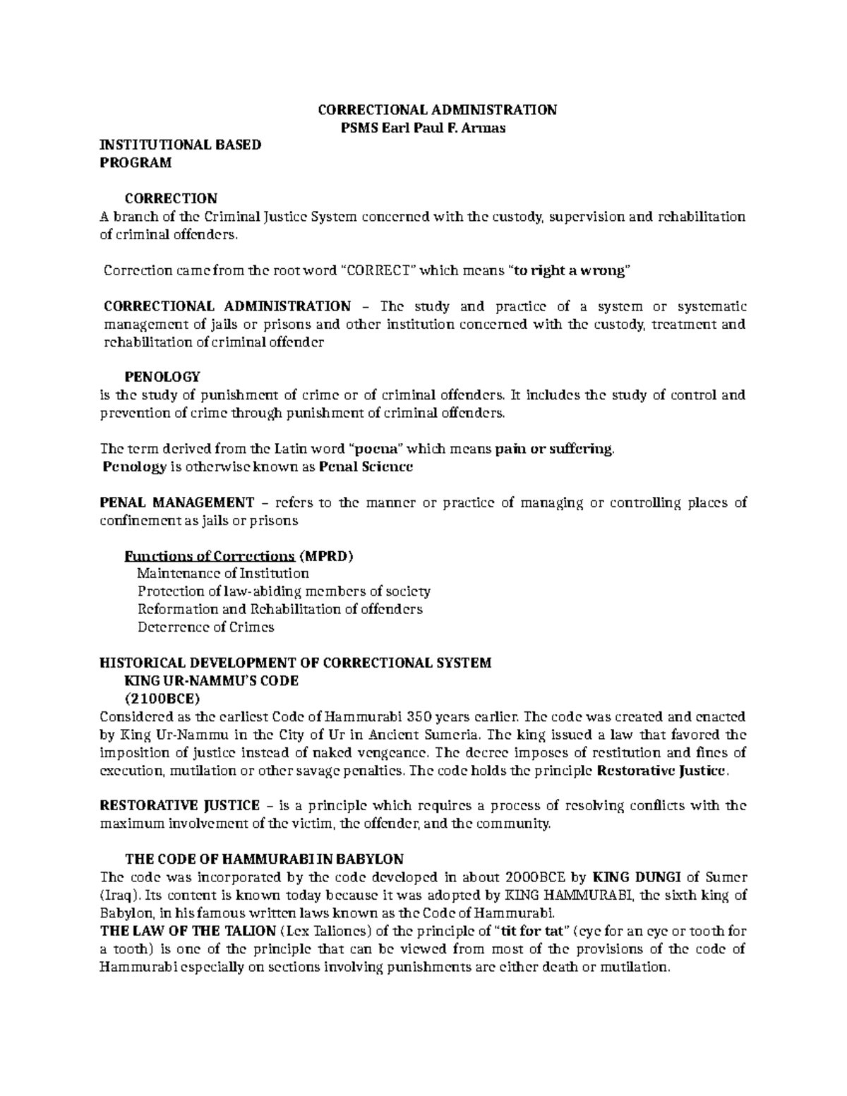 CORRECTIONAL ADMINISTRATION NOTES (PSMS) - A Comprehensive Overview ...