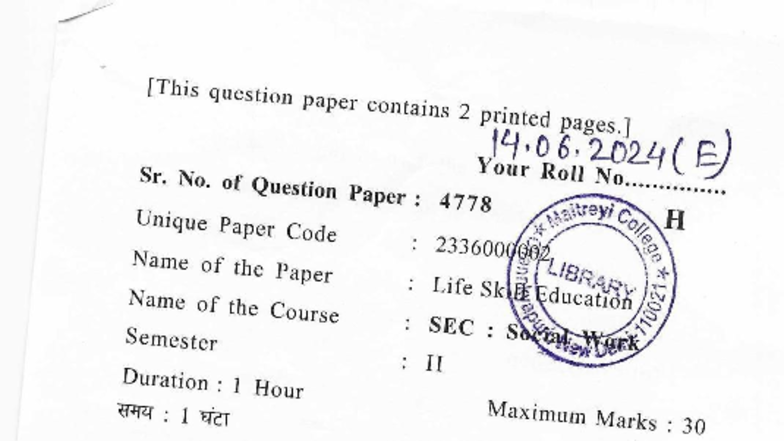 Life Skill Education SEC PYQ 6 - Question Paper Analysis - Studocu