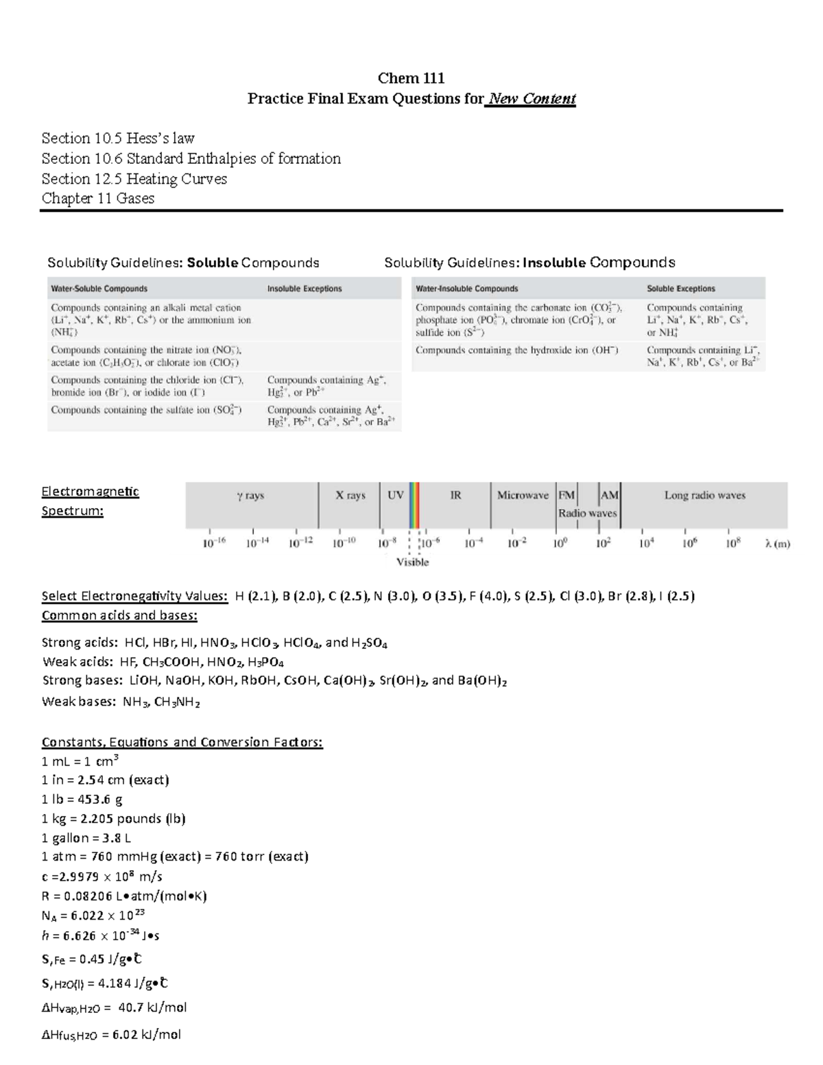 Chem 101 Practice Final Exam Questions: Enthalpy, Gases & More - Studocu
