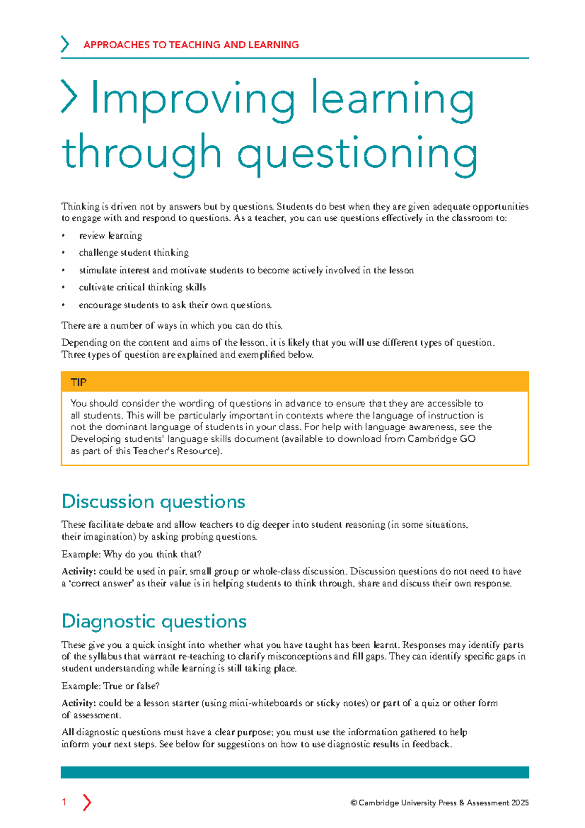 Igcse FLE TR: Enhancing Learning Through Effective Questioning - Studocu