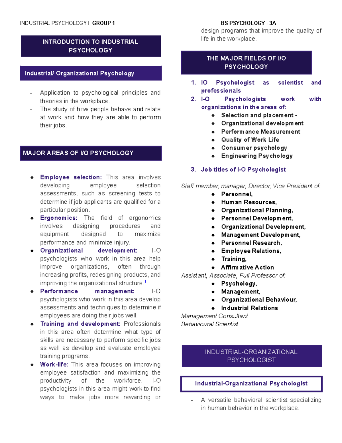 IO Midterm Exam Study Notes on Industrial Psychology Concepts - Studocu