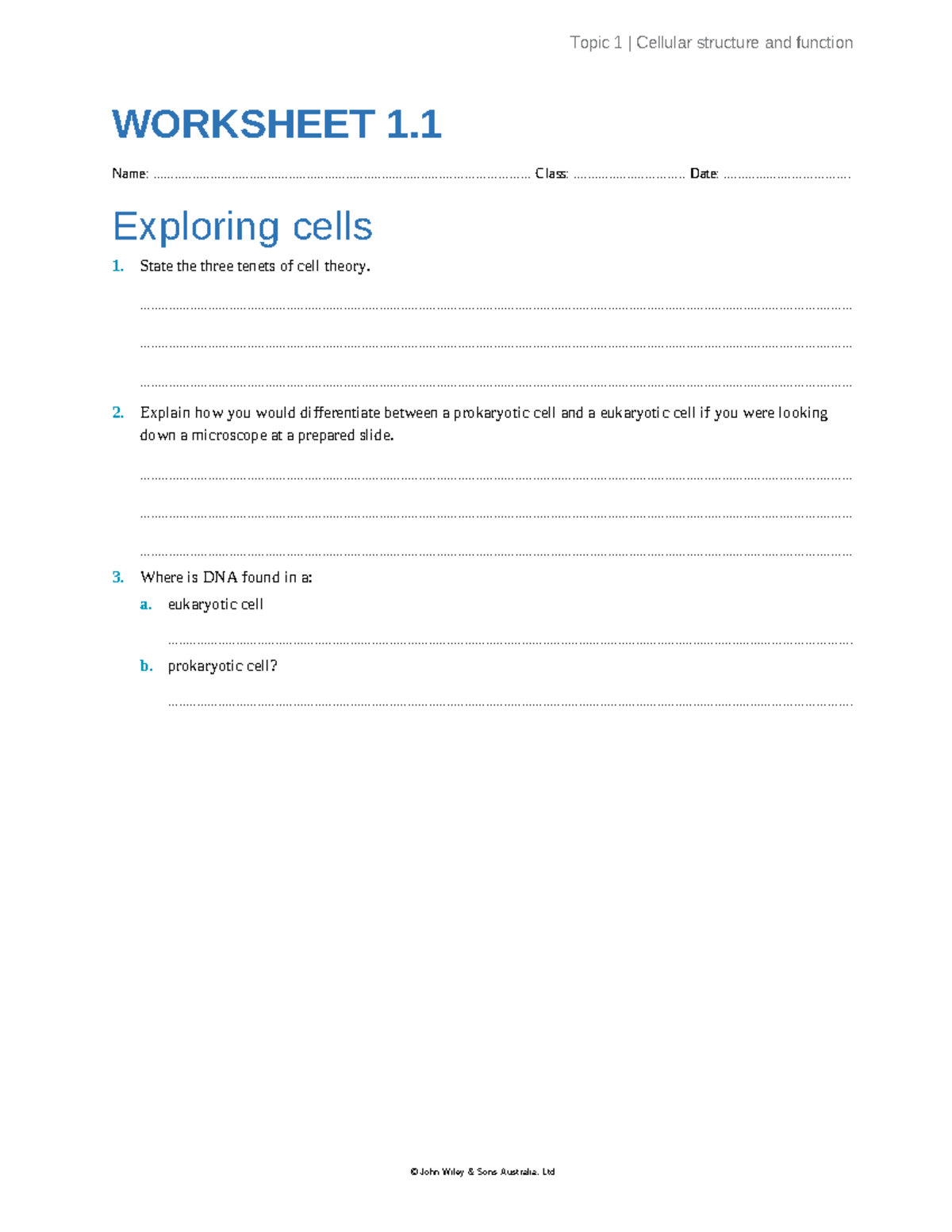 Biology 101: Topic 1 Cellular Structure & Function Worksheet - Studocu