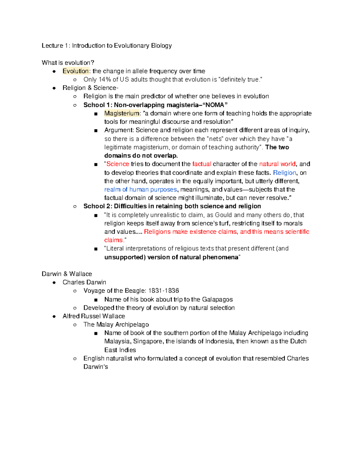 Lecture 1: Intro to Evolutionary Biology (Bio 101) - Studocu