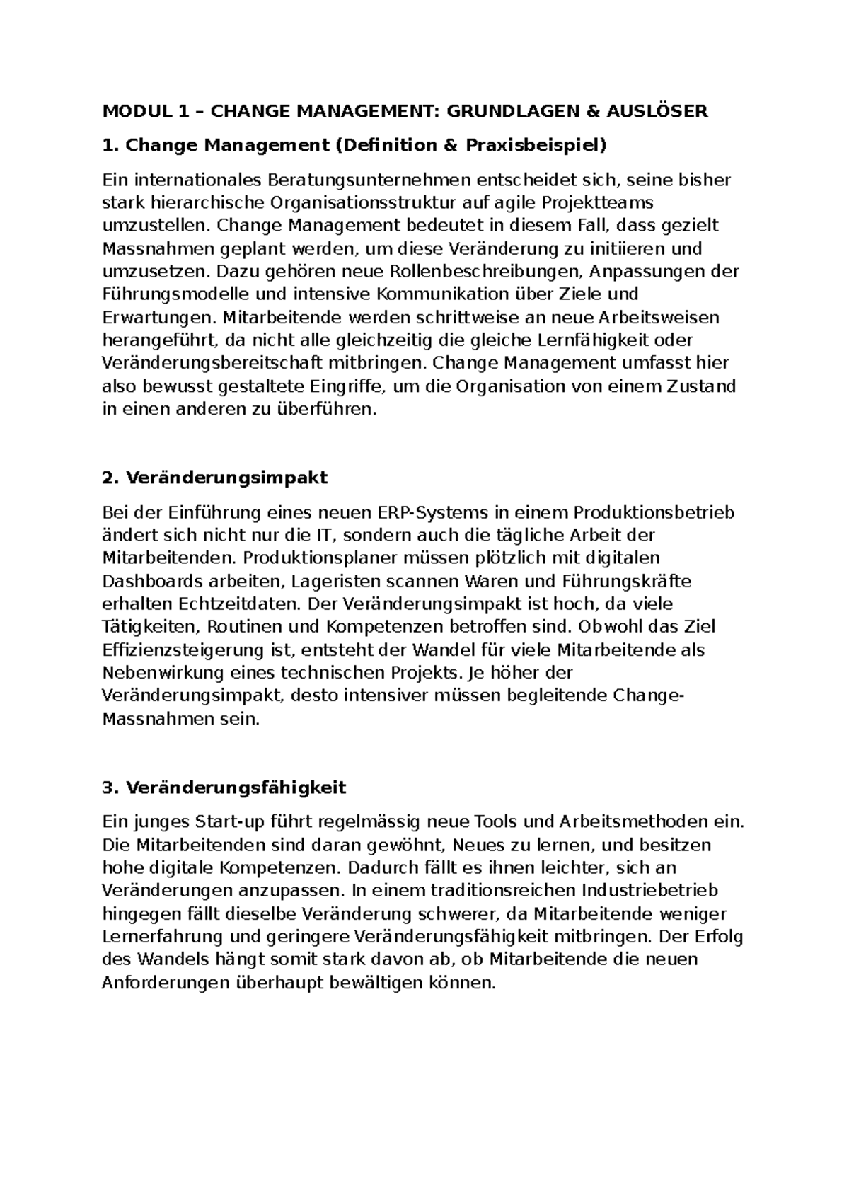 MODUL 1 CHANGE MANAGEMENT: GRUNDLAGEN UND BEISPIELE - Studocu