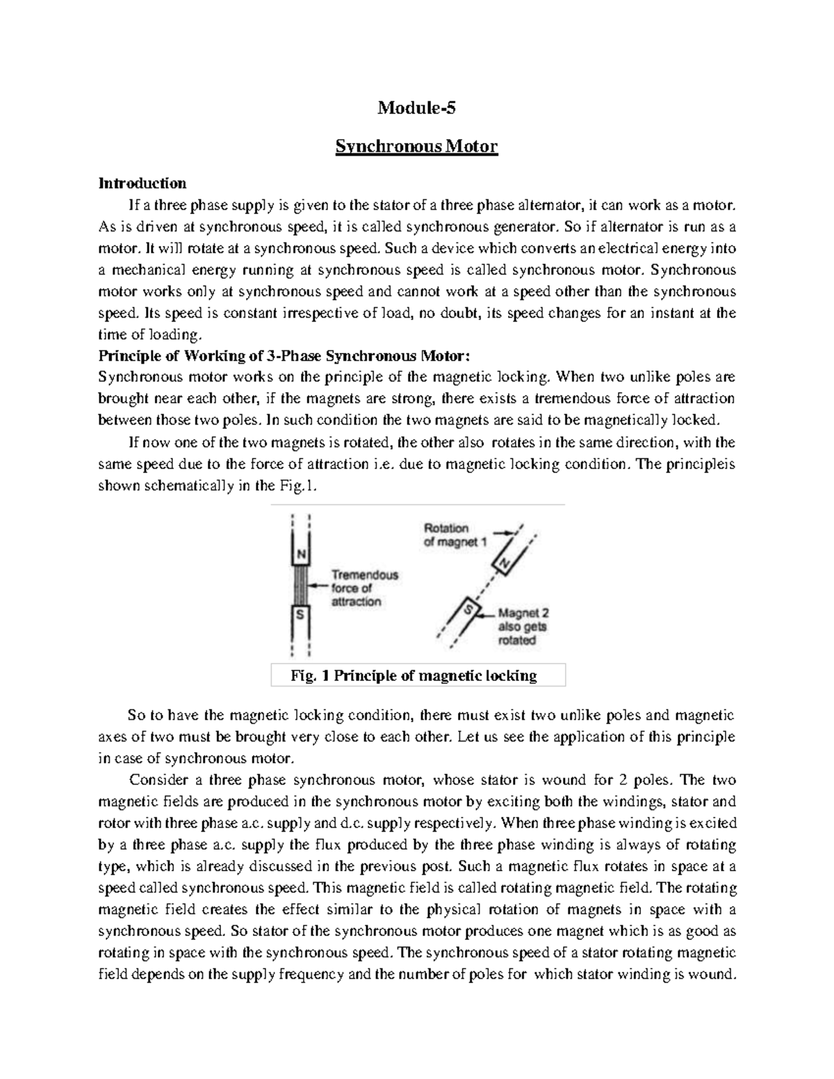 Synchronous Motor Fundamentals: EM Module 5(Part 1) Notes - Studocu