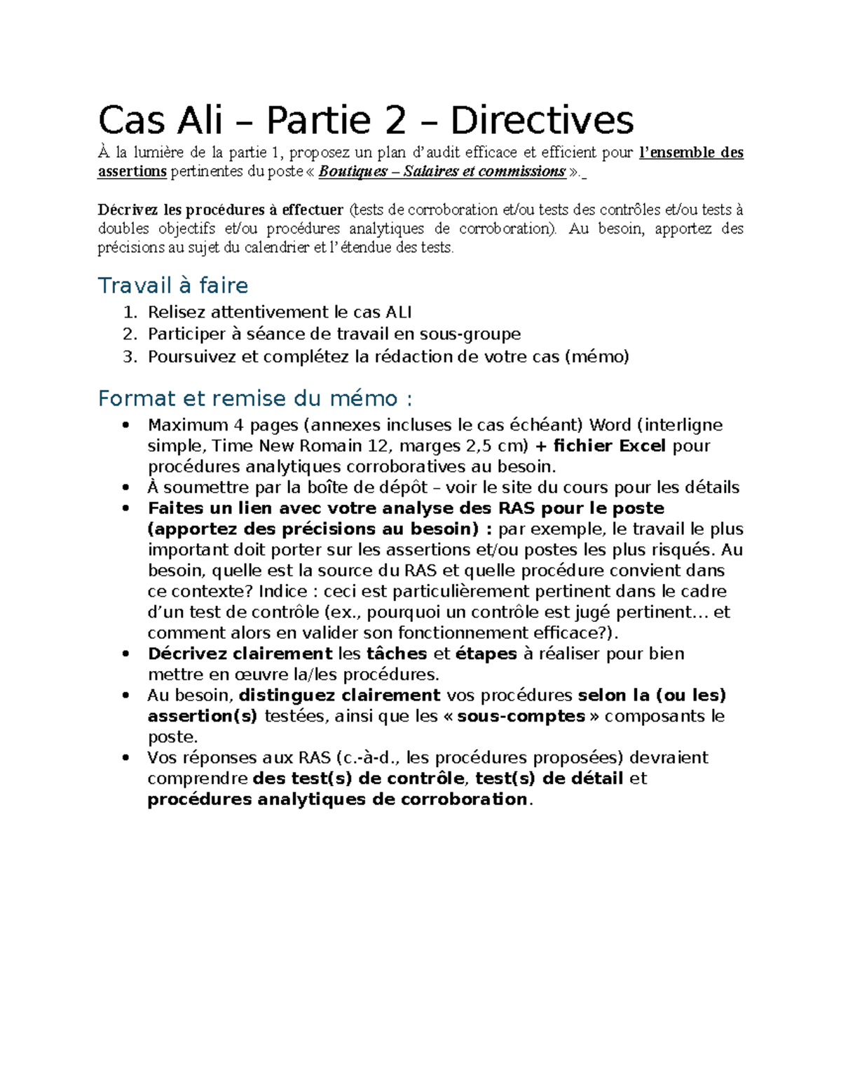 CTB-3190 - Cas ALI - Partie 2 : Plan d'Assertions et Procédures - Studocu