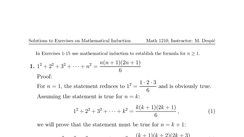 Solutions to Exercises on Mathematical Induction Math 1210 - Studocu