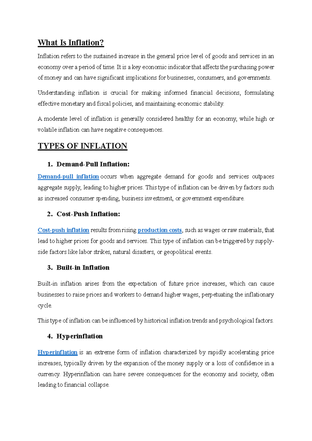 Inflation ADP - Lecture Notes on Economic Impacts and Types - Studocu