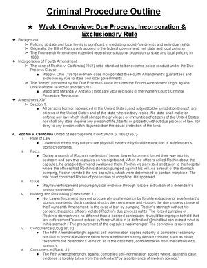 Crim Pro Outline - FINAL OUTLINE Due Process  is encompassed in 