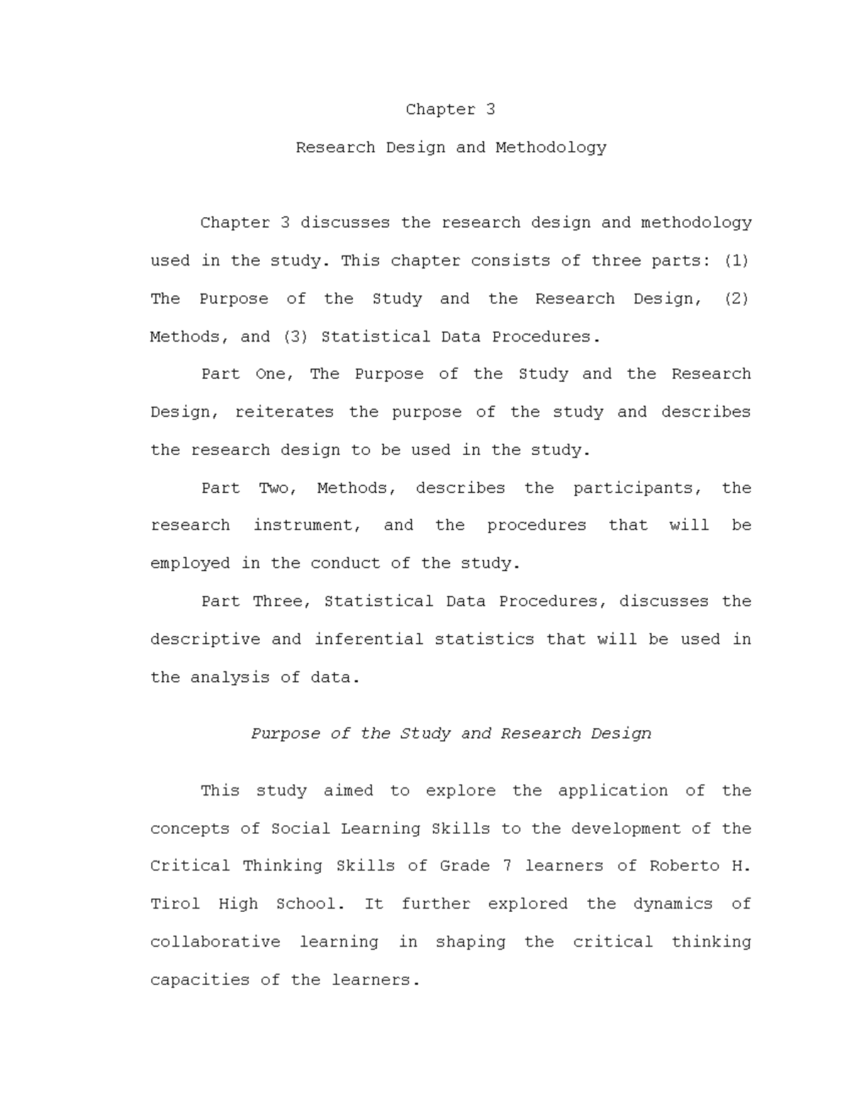 Chapter 3: Research Design & Methodology for Marcelo Final Exam - Studocu