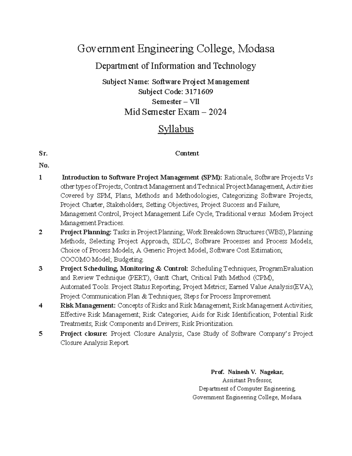 Mid Semester Exam Syllabus - Software Project Management 3171609 - Studocu