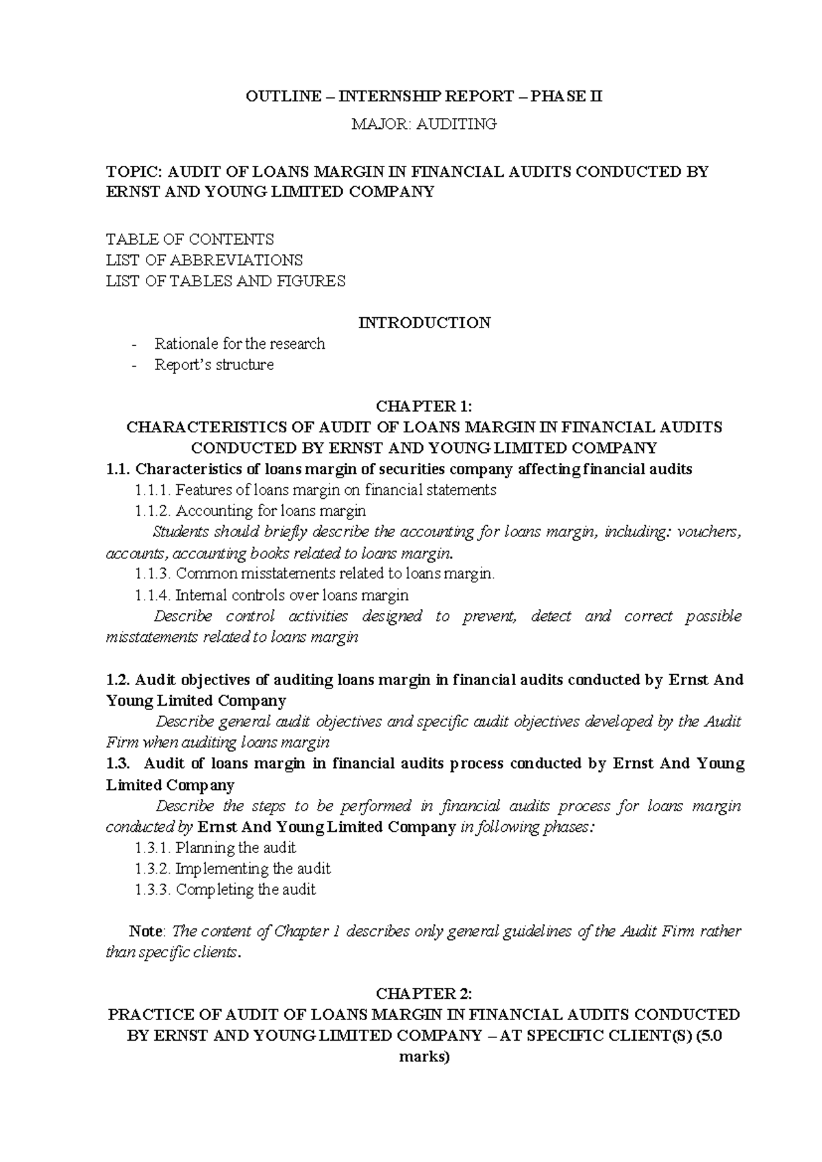 Audit of loans margin - đề cương - OUTLINE – INTERNSHIP REPORT – PHASE ...
