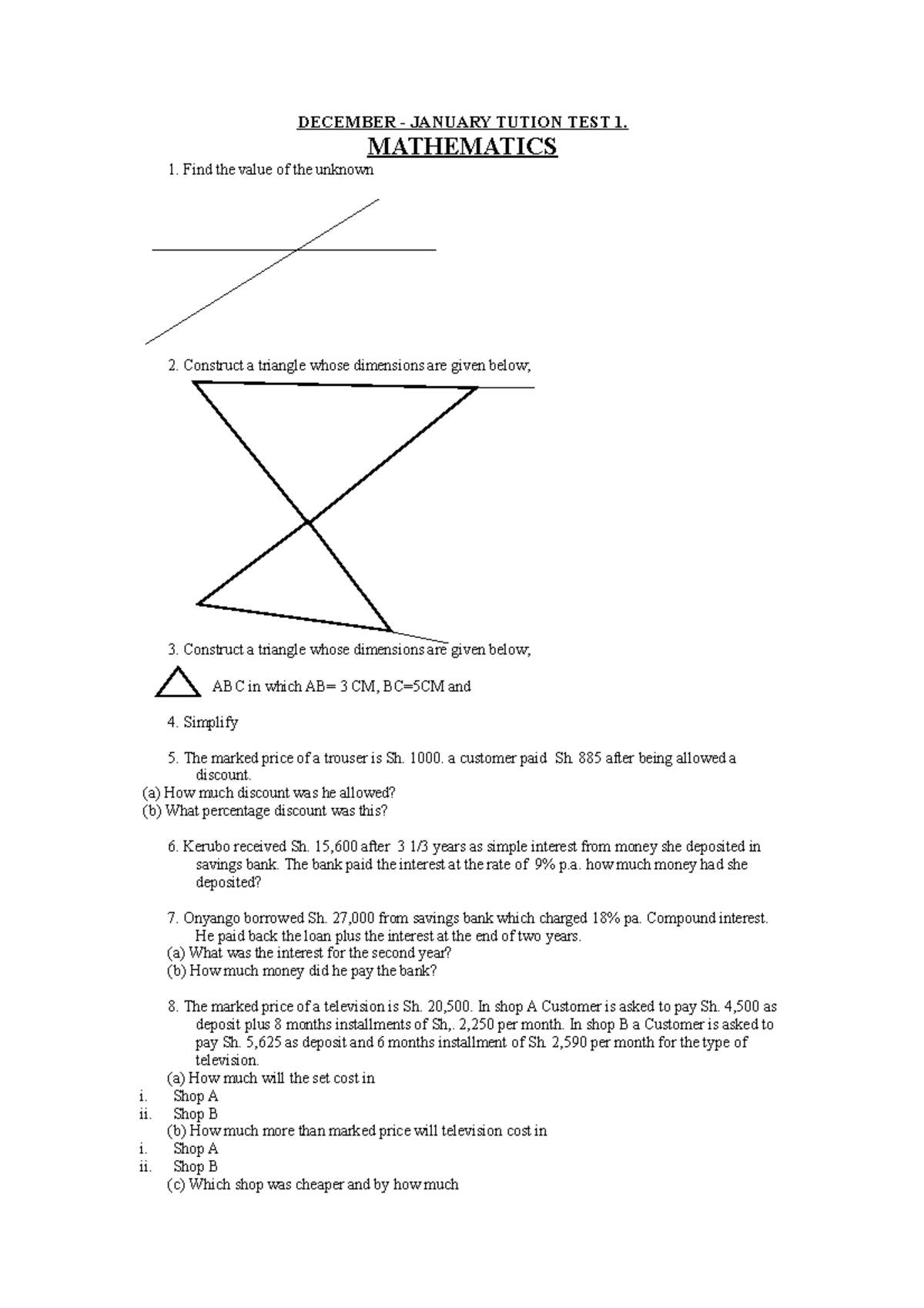 EXAM - good notes - DECEMBER - JANUARY TUTION TEST 1. MATHEMATICS Find ...