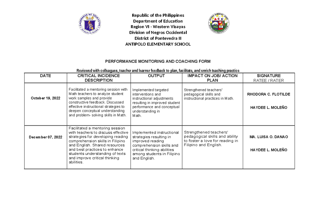 Performance Monitoring and Coaching Form (PMCF) - Antipolo Elementary ...