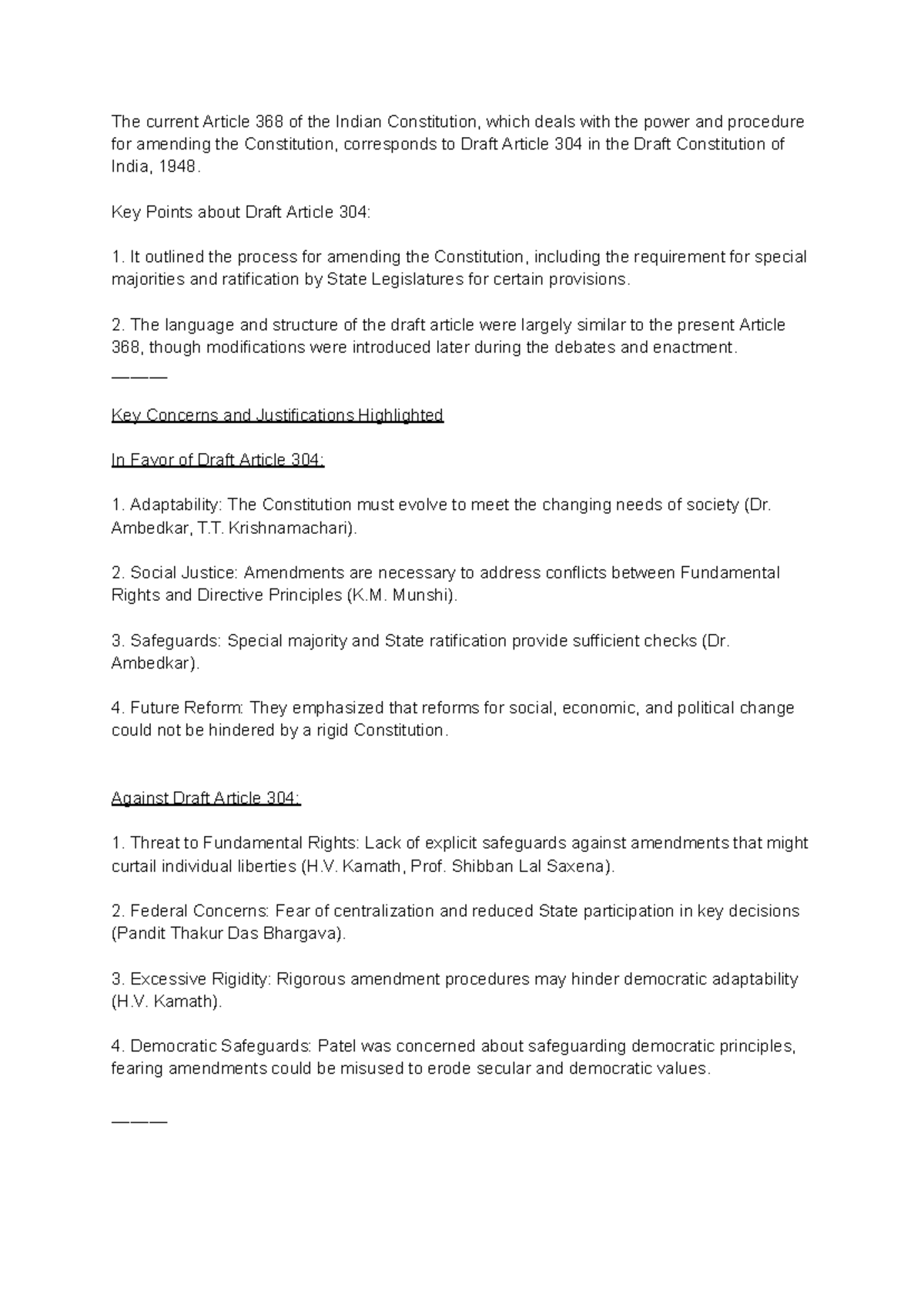 CAD Amendments: Analyzing Draft Article 304 vs. Article 368 - Studocu