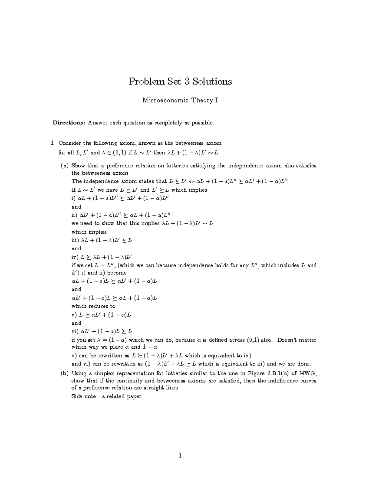 HW3 Solutions - Microeconomics BPHD Problem Set 3 Explained - Studocu