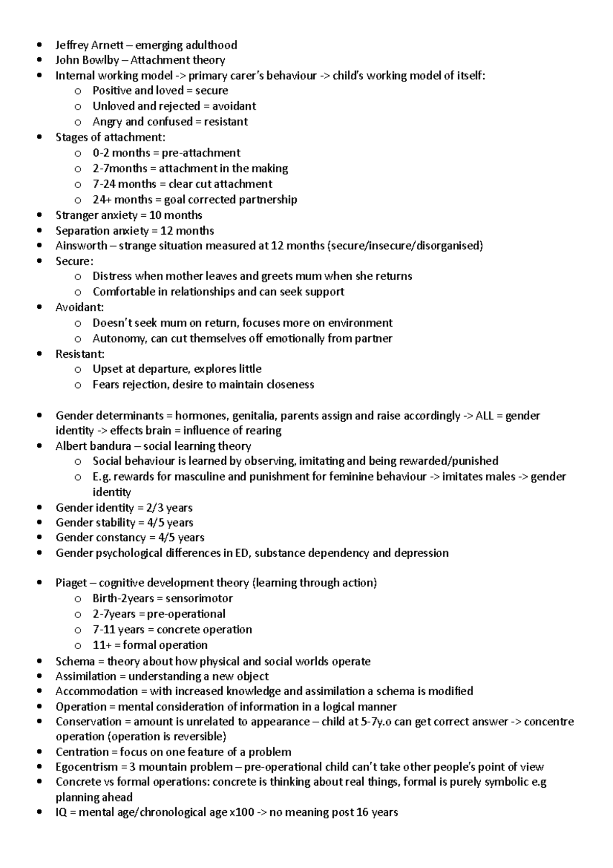 Psychology I+P Summary: Developmental Theories & Key Concepts - Studocu