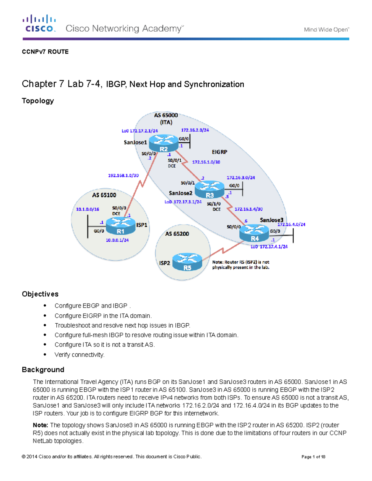 CCNPv 7 Route Lab7-4 IBGP-EBGP-Synchronization Student - CCNPv7 ROUTE ...