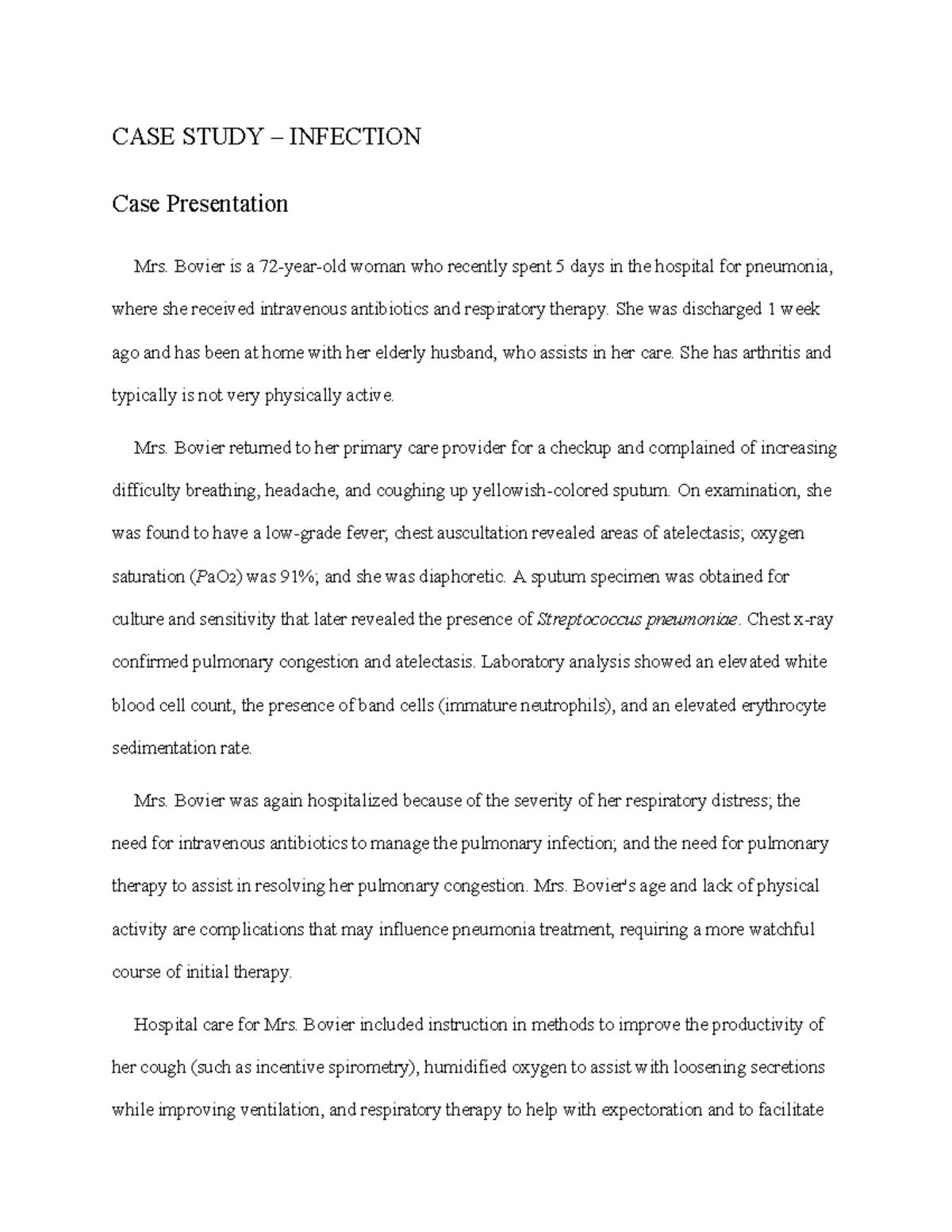 Chapter 023: Case Study on Mrs. Bovier's Pneumonia Infection - Studocu