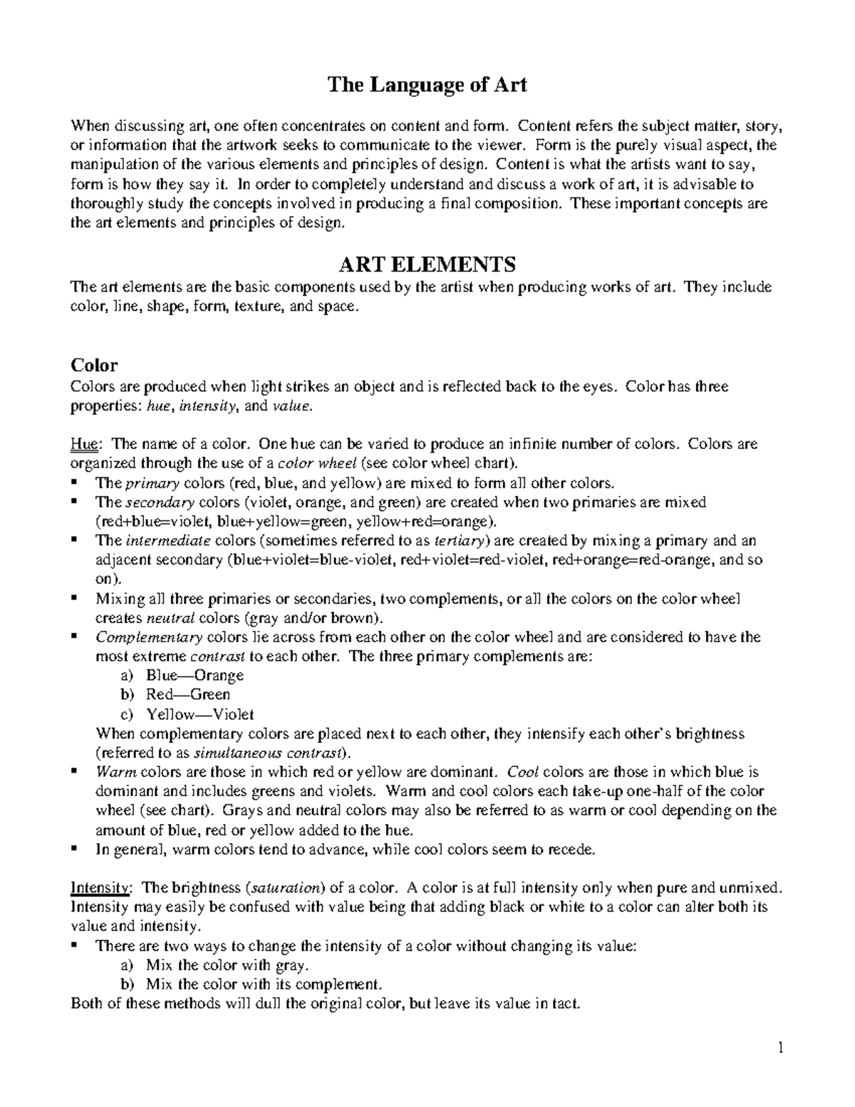 The Language of Art - knowledge - The Language of Art When discussing ...