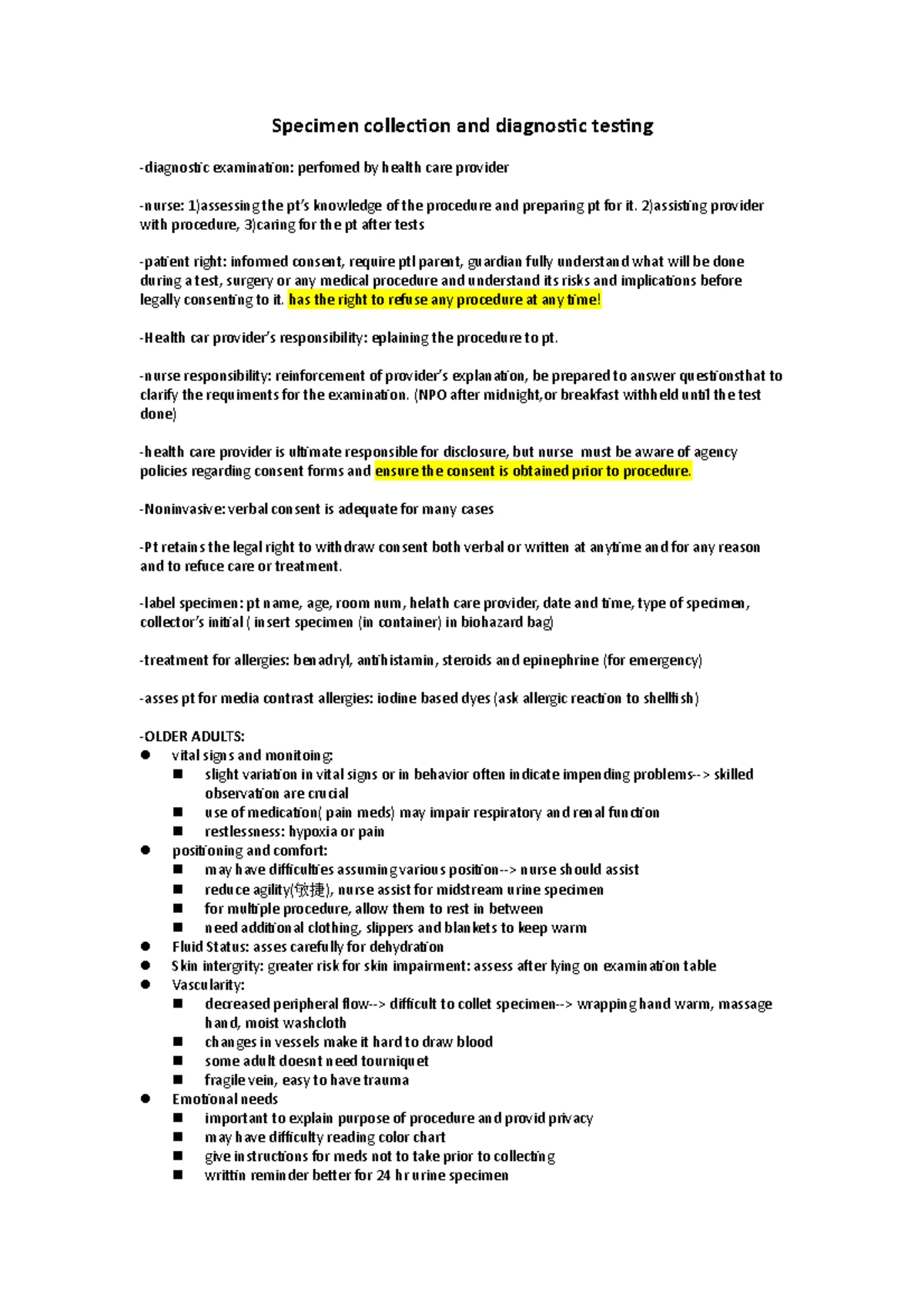 Quiz 16 Review - Nursing Specimen Collection Guidelines - Studocu