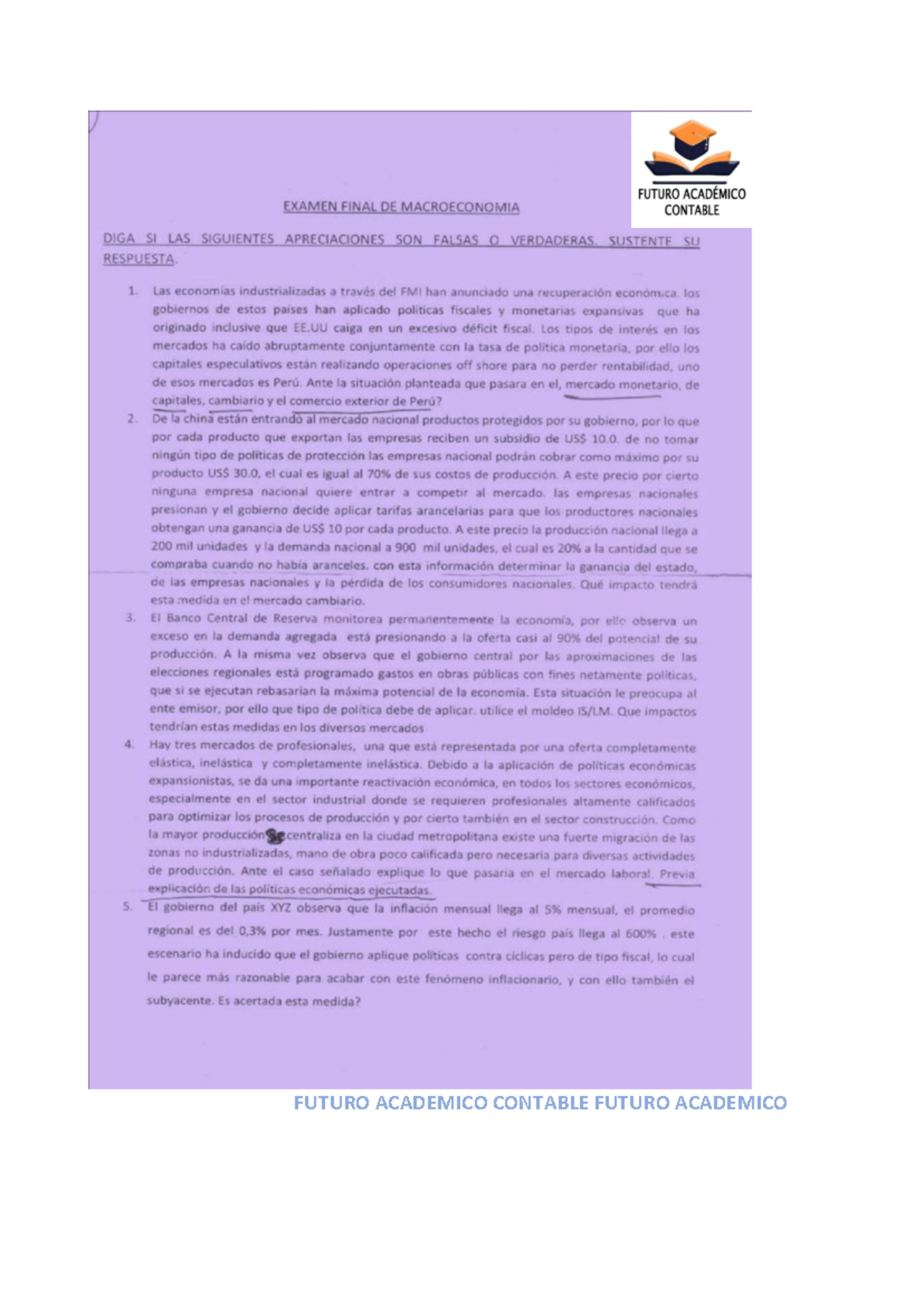 Final Exam Macro Economics - FUTURO ACADEMICO CONTABLE - Document Preview