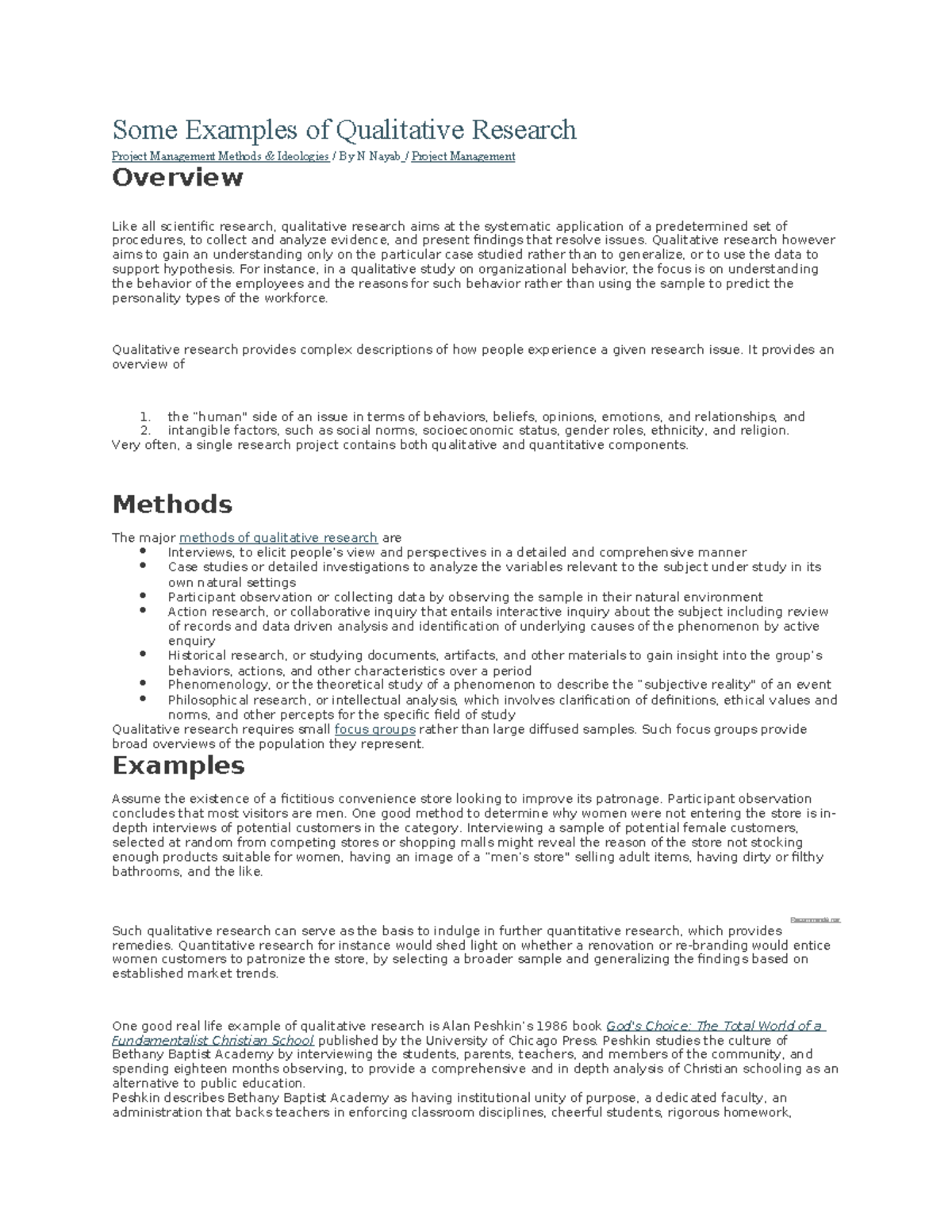 Qualitative Research Methods: Insights and Examples in PM 101 - Studocu