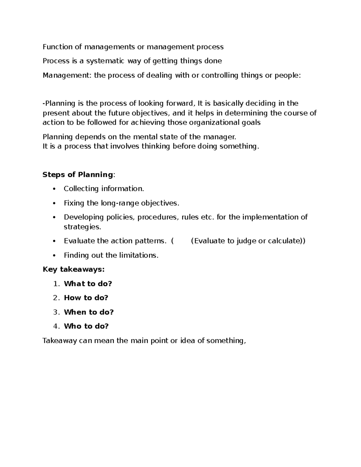 Function Script - EXtra - Function of managements or management process ...