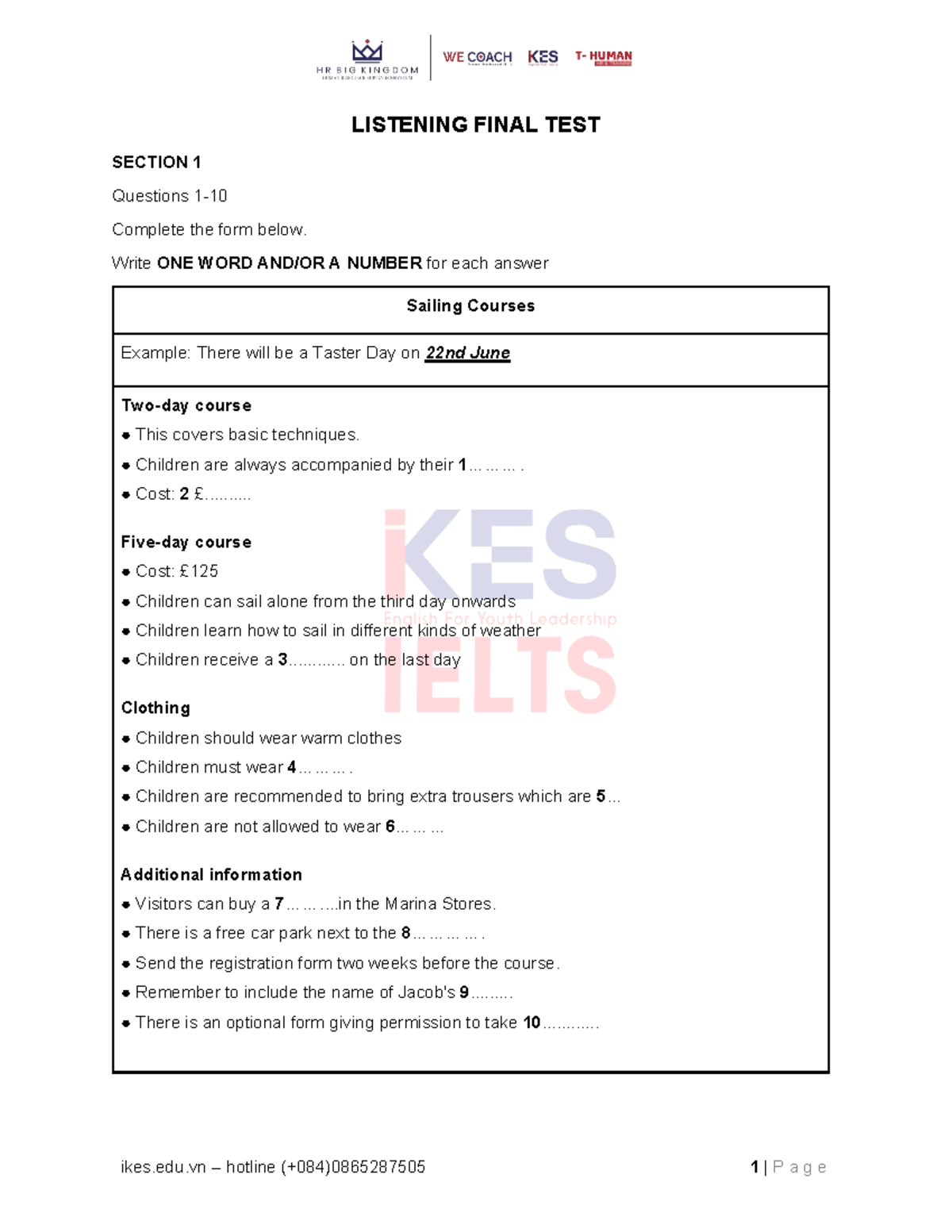 Listening Final Test - Section 1 & 4 Questions and Answers - Studocu