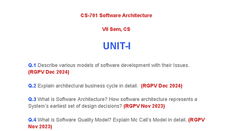 Untitled document - Previous Question 7th sem RGPV - CS-701 Software ...
