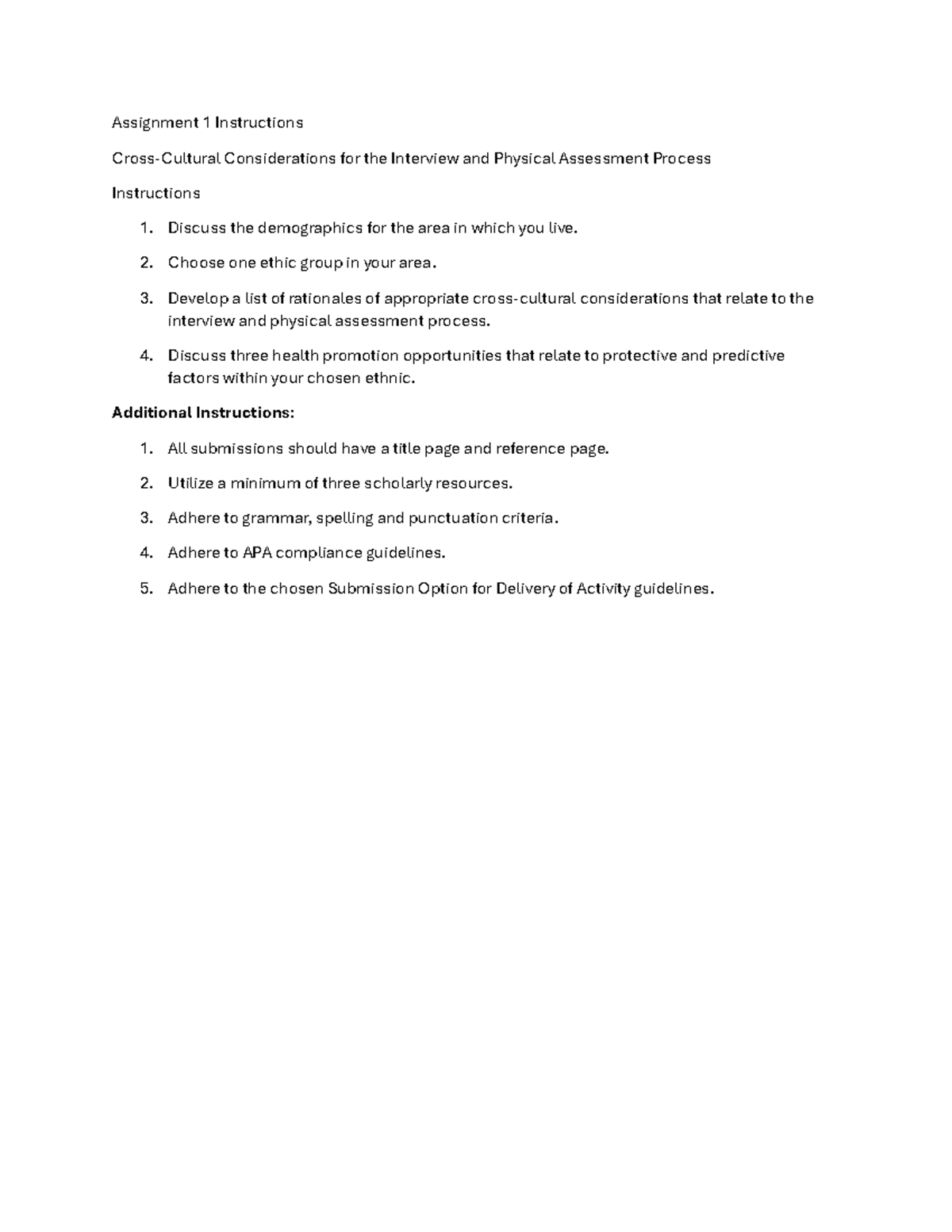 BSN 437PE Assignment Descriptions: Interview, Assessment & Pediatric ...