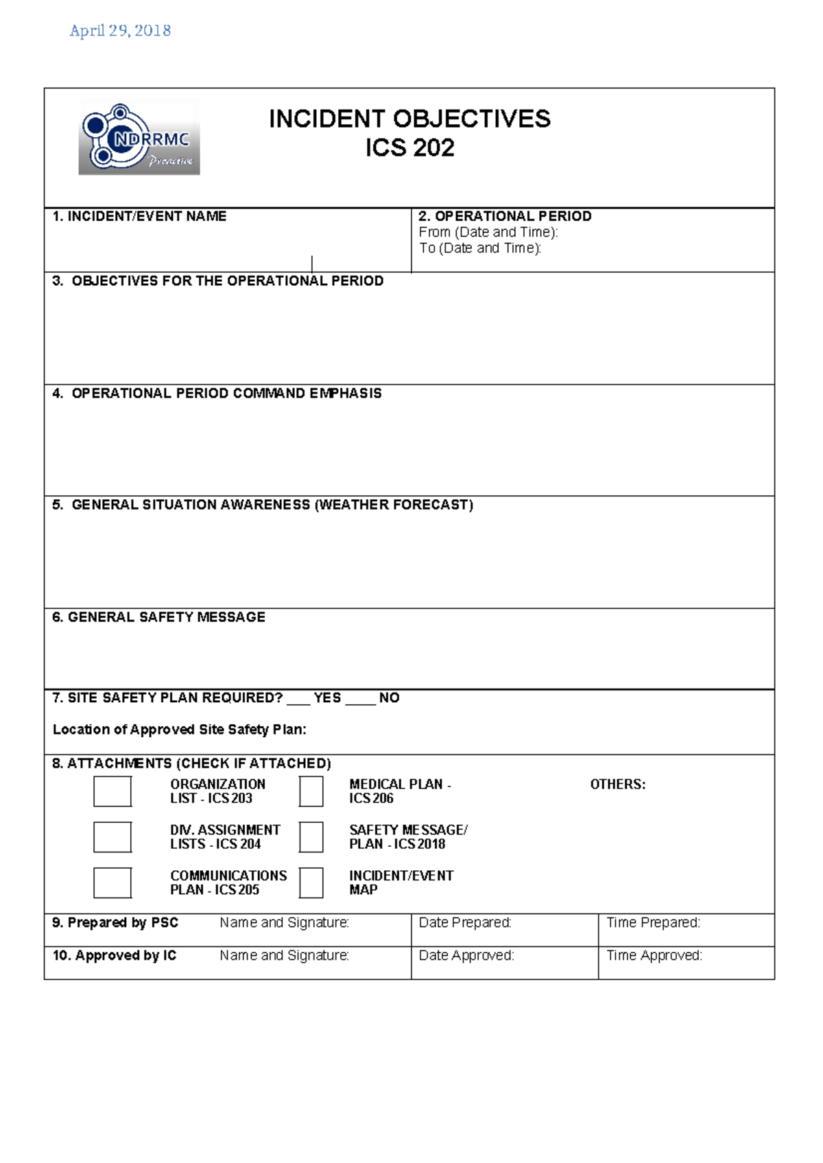 ICS 202 - Incident Command Objectives and Safety Plan Overview - Studocu