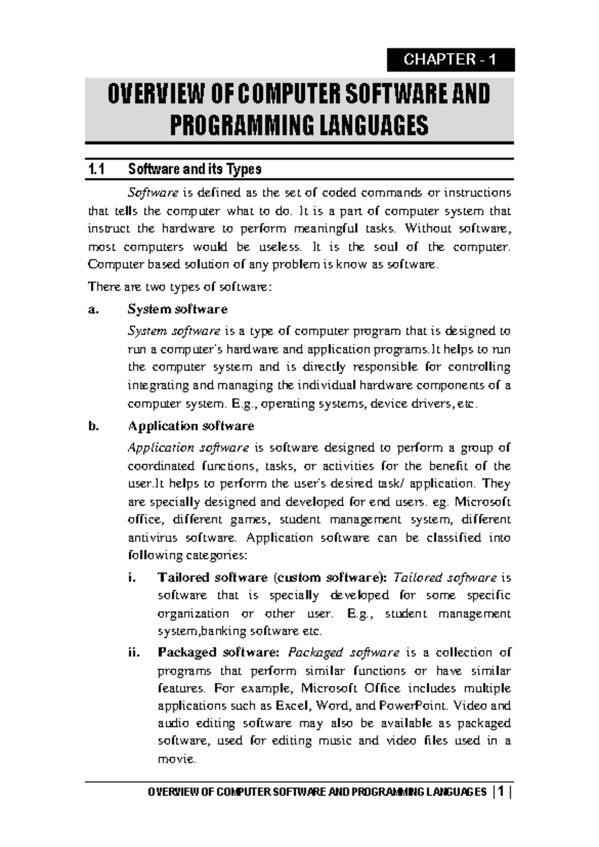 CHAPTER 1: OVERVIEW OF COMPUTER SOFTWARE & PROGRAMMING LANGUAGES - Studocu