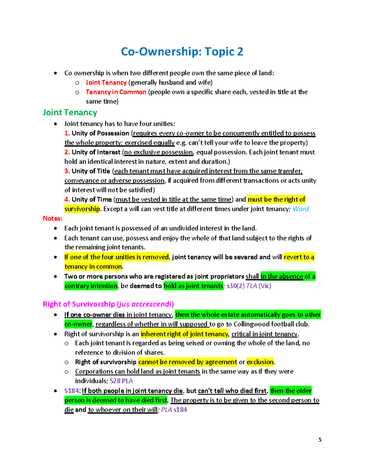 Topic 7 Co-Ownership: Understanding Joint Tenancy and Tenancy in Common ...