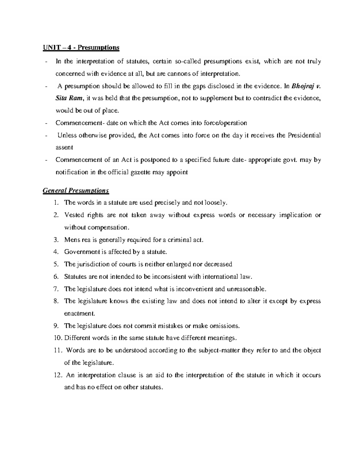 IOS UNIT 4 - Comprehensive Notes on Legal Presumptions and Statutes ...