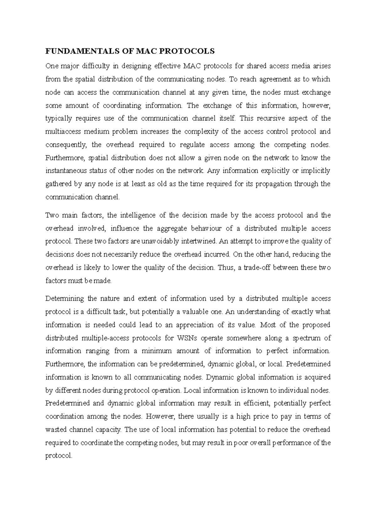 Fundamentals of MAC Protocols in Shared Media Networks - Studocu